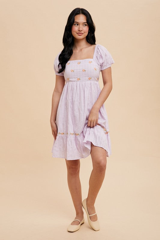 Floral embroidered square neck midi dress