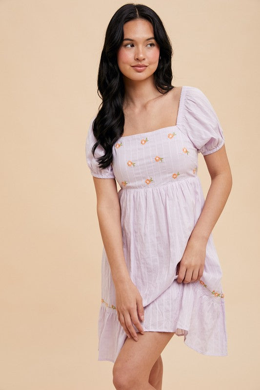 Floral embroidered square neck midi dress