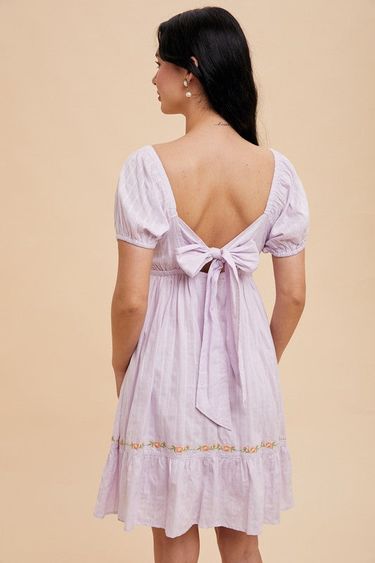 Floral embroidered square neck midi dress