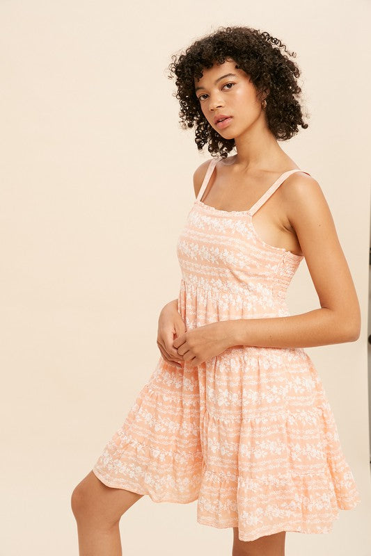 Floral Square Neck Tiered Mini Dress