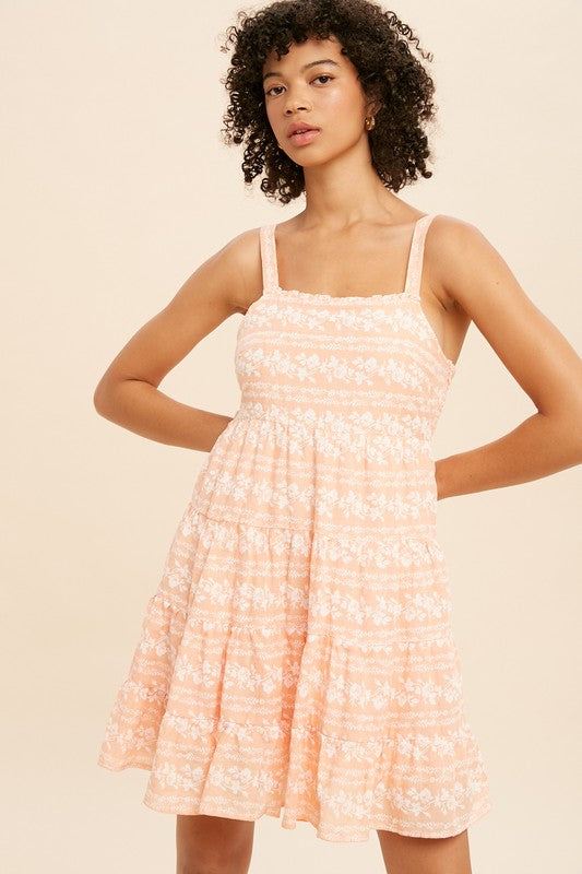 Floral Square Neck Tiered Mini Dress