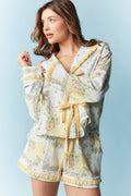 Floral Patchwork Pattern Ruffle Pajama Set