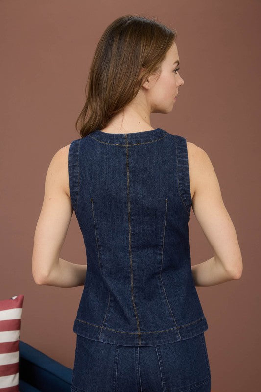 Button Down Sleeveless Denim Vest