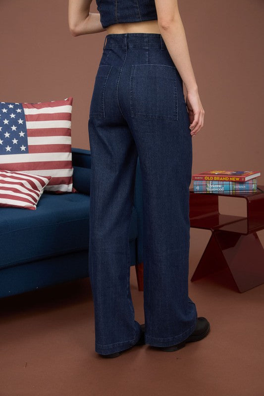 High Waist Front Seam Wide Leg Jeans