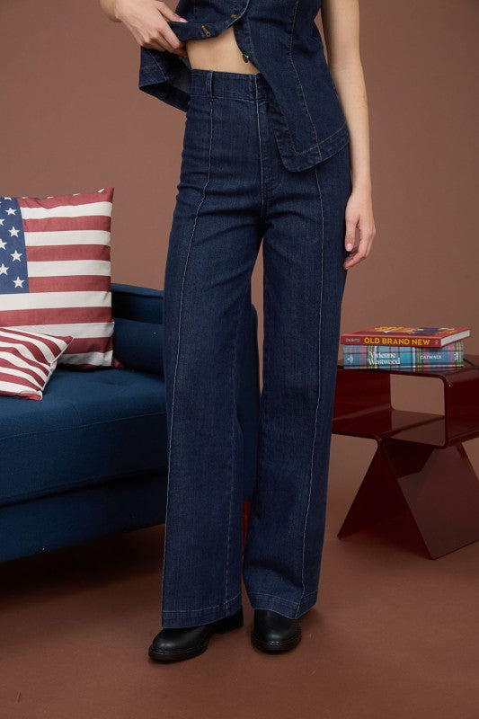 High Waist Front Seam Wide Leg Jeans