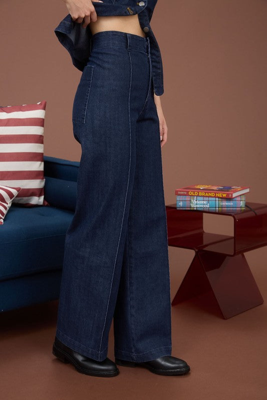 High Waist Front Seam Wide Leg Jeans