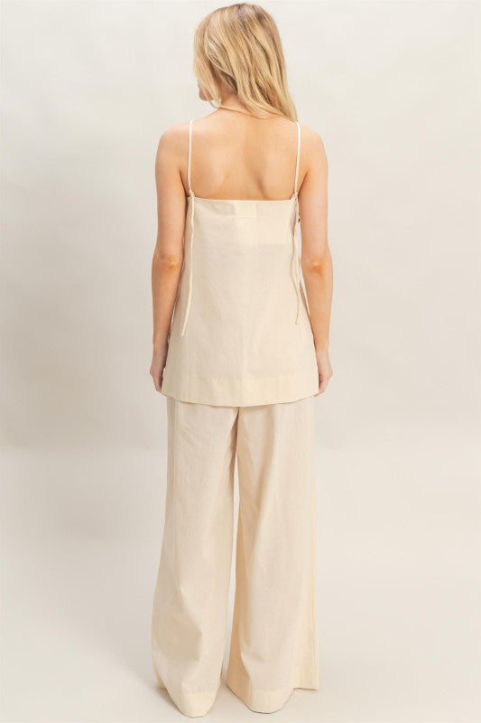 Spaghetti Strap Top & Wide-leg Pants Set