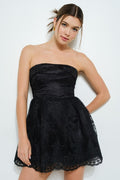 Strapless Floral Embroidery Mini Dress