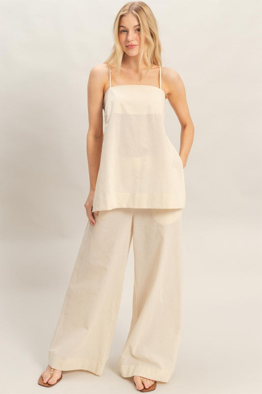 Spaghetti Strap Top & Wide-leg Pants Set