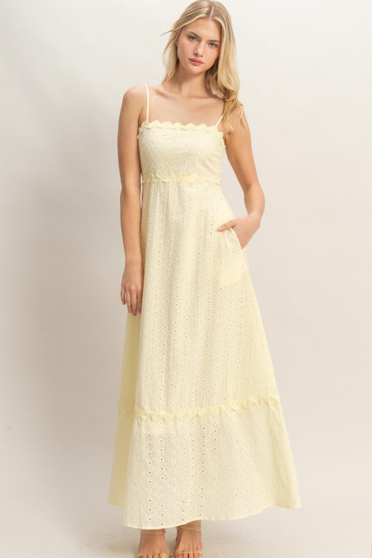 Scallop Trim Eyelet Midi Dress