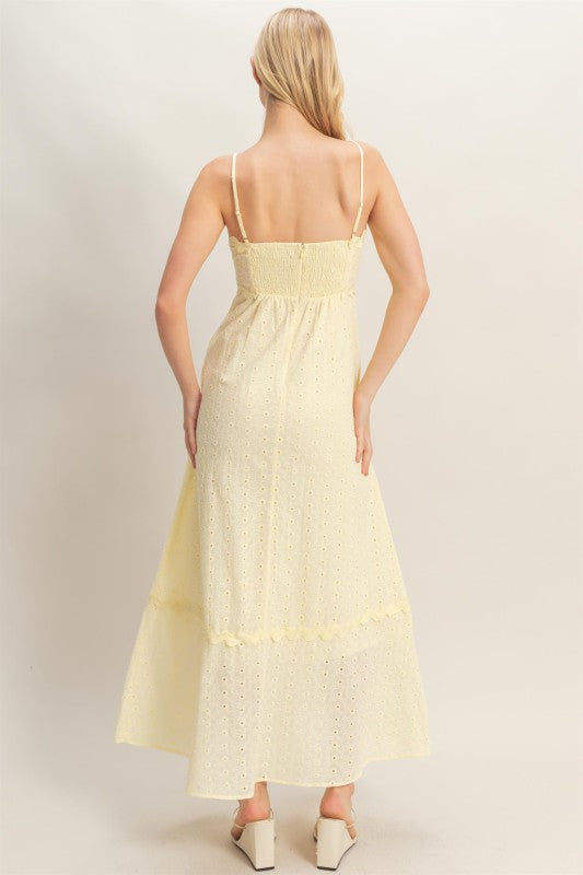 Scallop Trim Eyelet Midi Dress