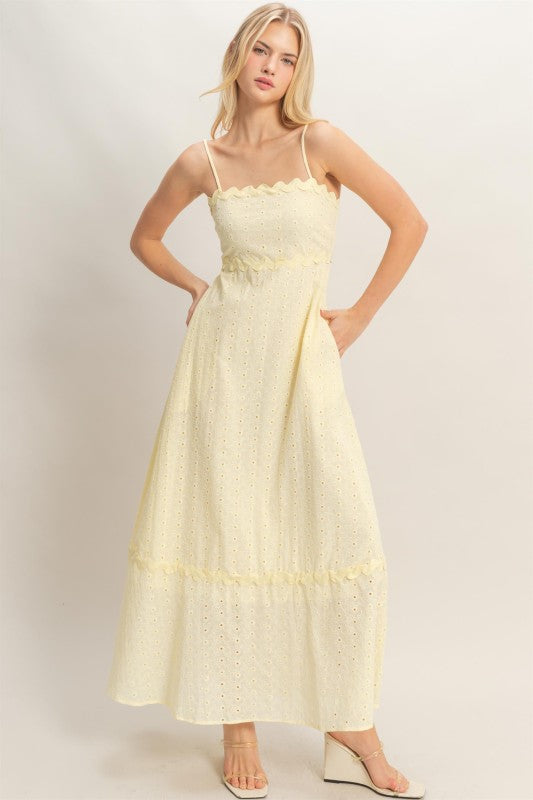 Scallop Trim Eyelet Midi Dress