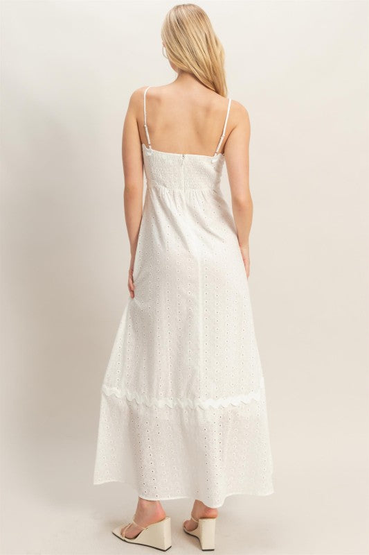 Scallop Trim Eyelet Midi Dress