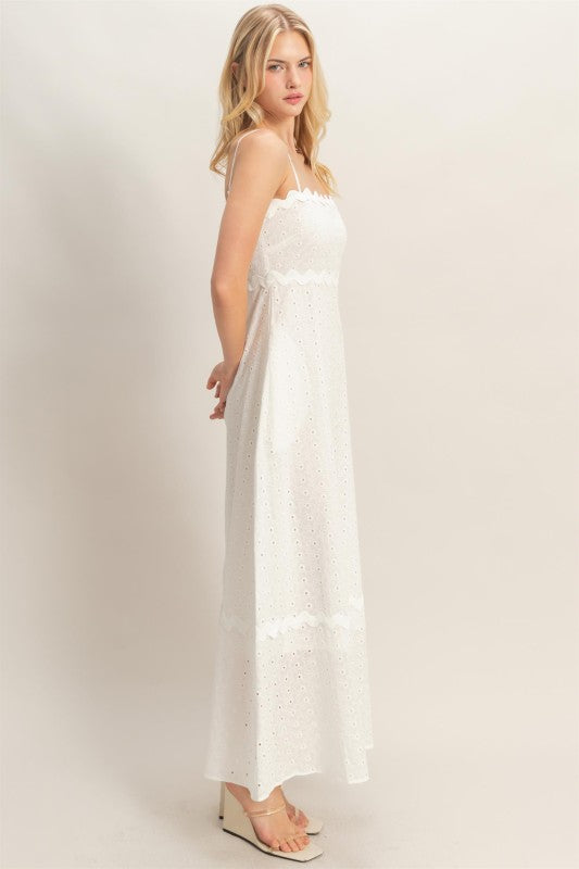 Scallop Trim Eyelet Midi Dress
