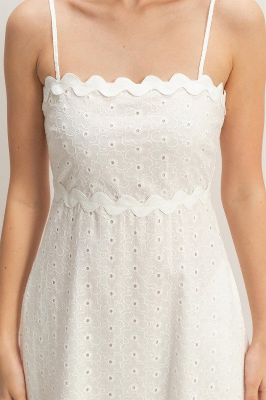 Scallop Trim Eyelet Midi Dress